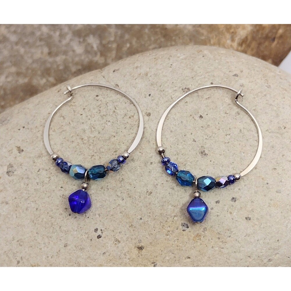 Sterling Silver Glass Beaded Petite Hoop Earrings